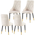 Beige Dining Chairs Set Of 4 Living Room Chair Modern Kitchen Armless Side Chair Metal Plaid Beige Dining Room Powder Coated Foam Dry Clean Modern Dining Chairs Solid Back Foam Velvet