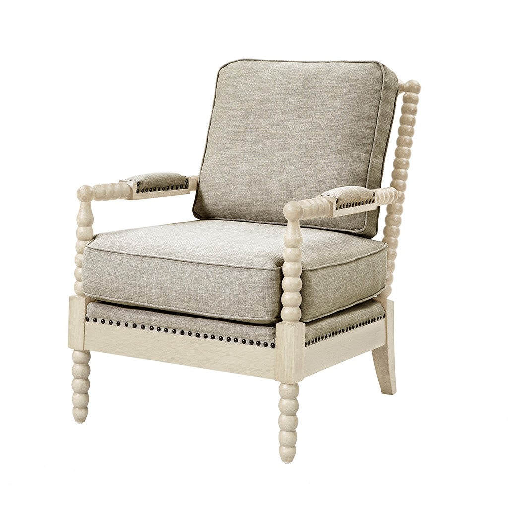 Accent Arm Chair Light Grey Wood Fabric