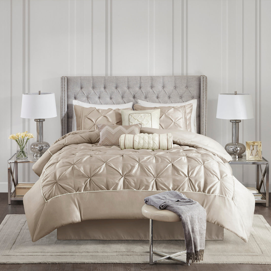 7 Piece Tufted Comforter Set Taupe Cal King California King Taupe Polyester
