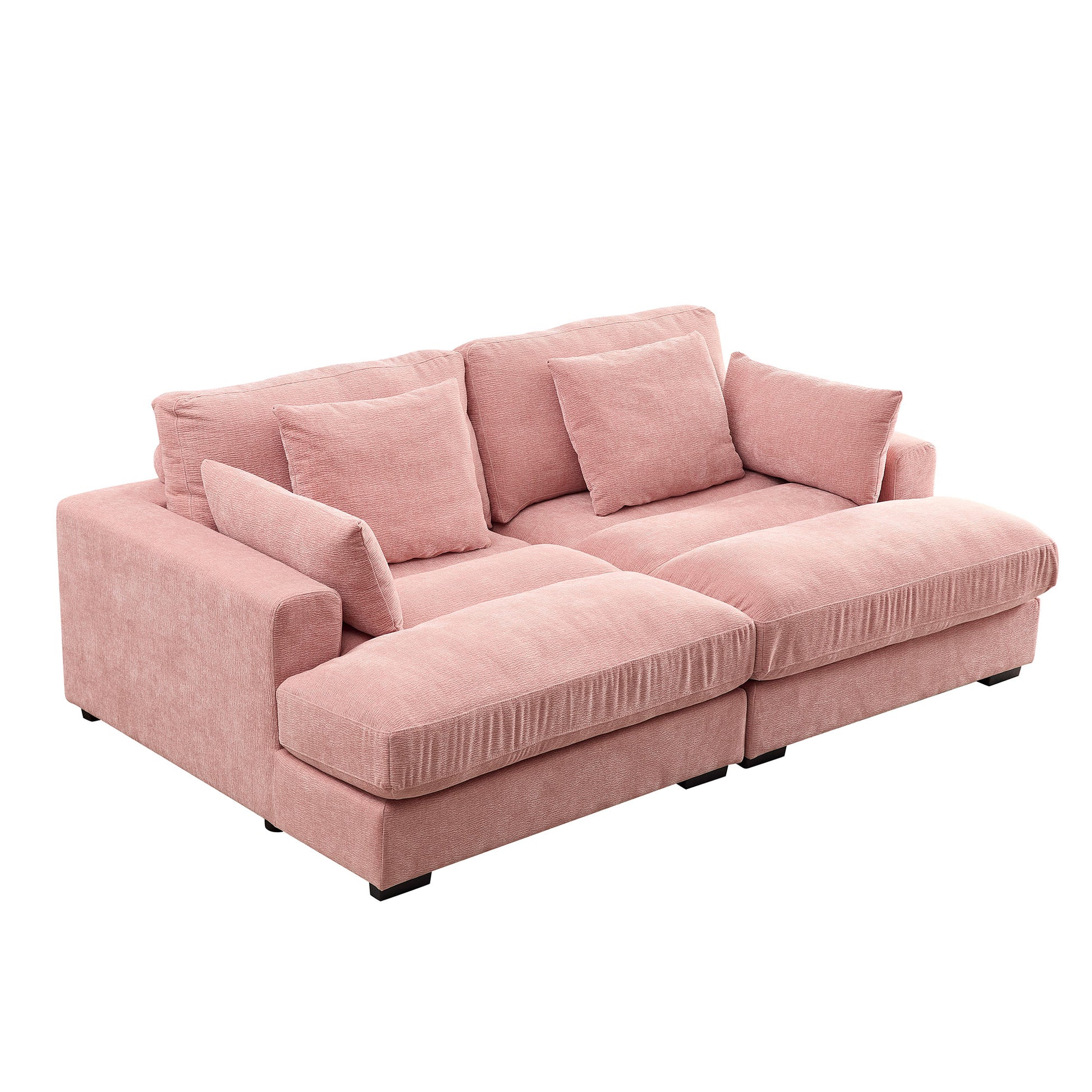 89.76 Inch Double Sleeper Sofa Cloud Couch Soft Fluffy Fabric Upholstery With Square Armrests,Comfor Daybed With Over Wide Sofa Bed,Modern Beanbag For Living Room Apartment,Pink Pink Fabric 2 Seat