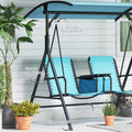 Outsunny 2 Seat Patio Swing Chair, Outdoor Canopy Swing Glider With Pivot Storage Table, Cup Holder, Adjustable Shade, Bungie Seat Suspension And Weather Resistant Steel Frame, Blue Blue Steel