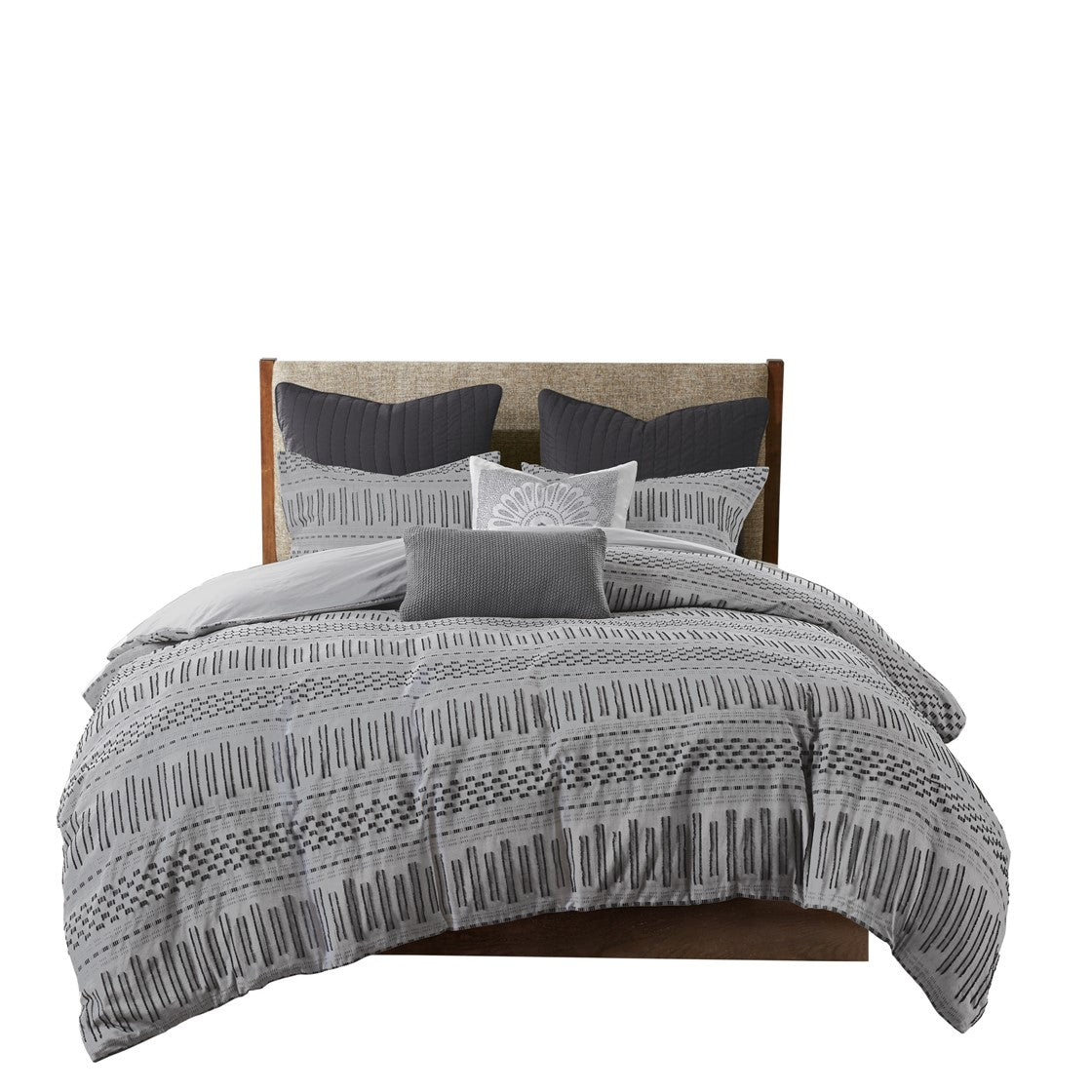 Cotton Jacquard Comforter Mini Set Grey Black Full Queen Queen Grey Black Cotton