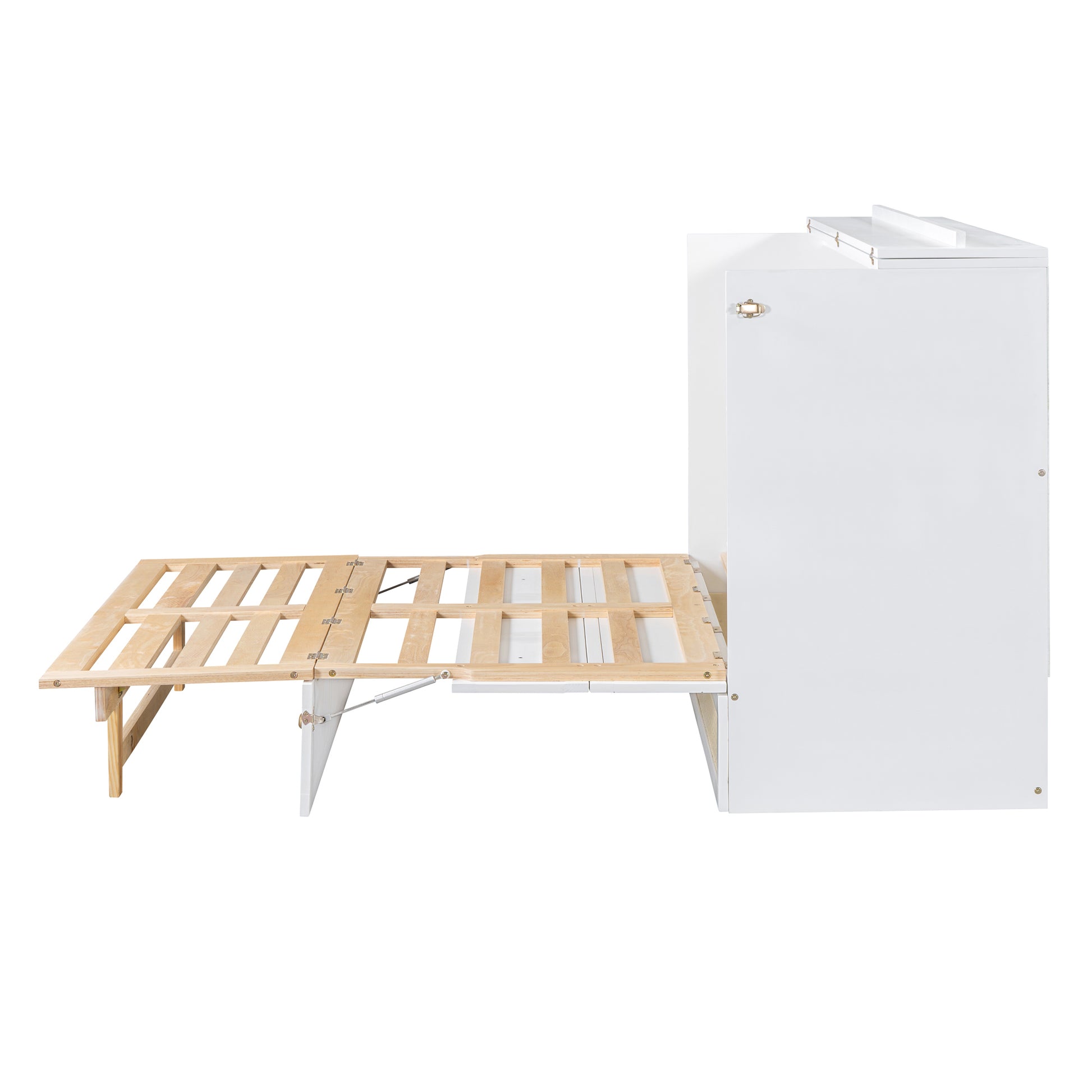 Full Size Murphy Bed With Large Drawers,White Full White Plywood