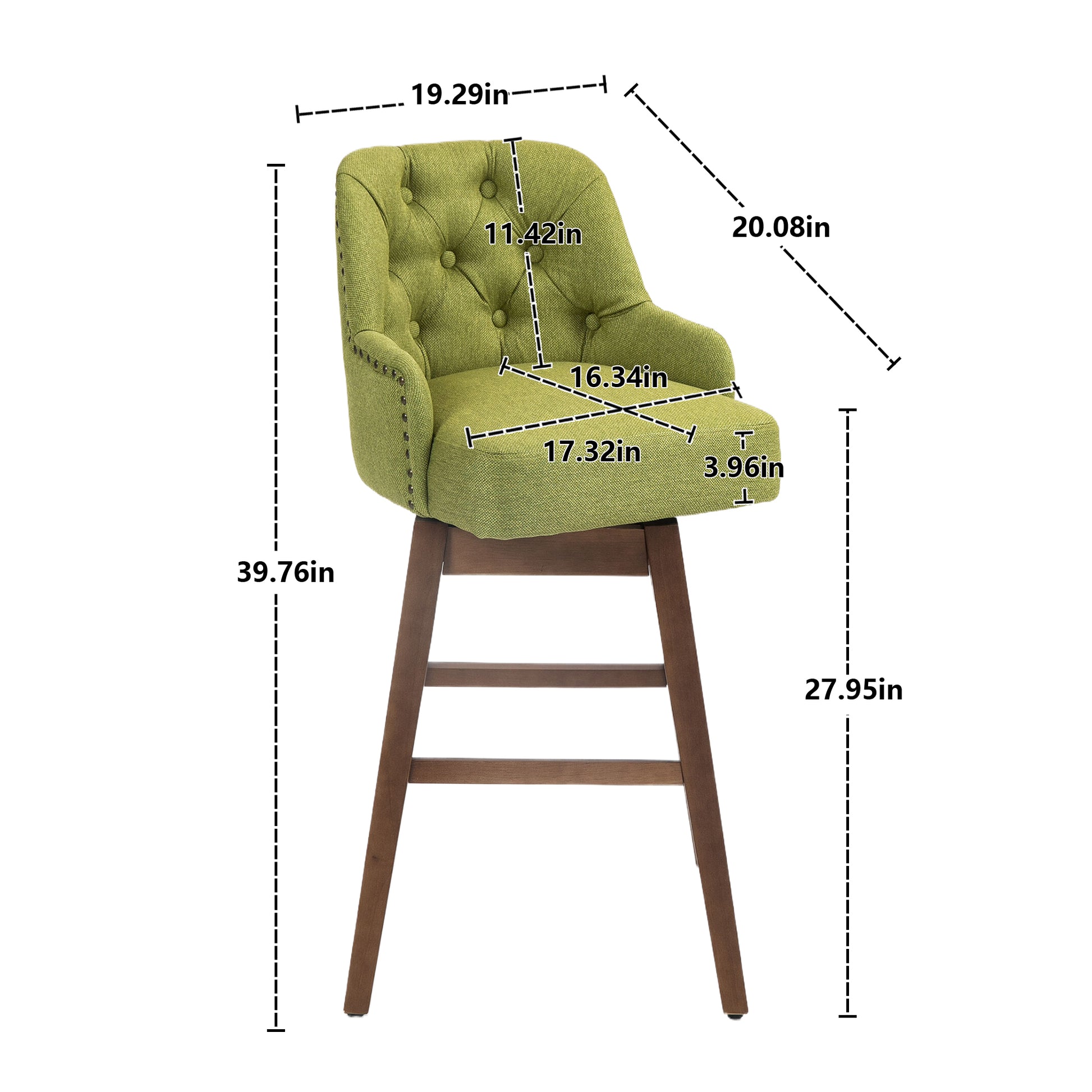Coolmore Bar Stools Set Of 2 Counter Height Chairs With Footrest For Kitchen, Dining Room And 360 Degree Solid Wood Legs Swivel Bar Stools Set Of 2 Olive Linen Olive Foam Linen