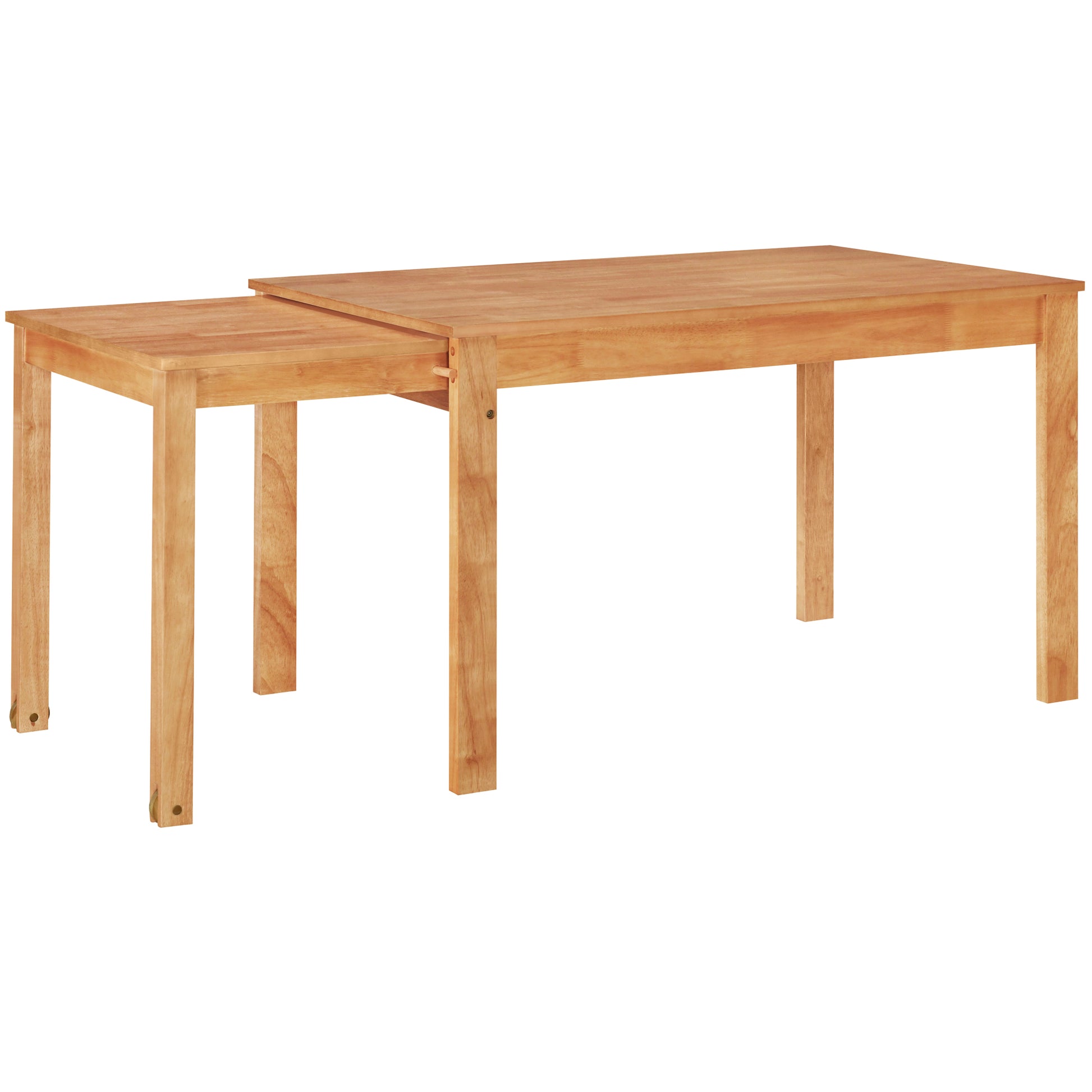 Farmhouse 65" 5 Piece Extendable Dining Table Set With Wheels Kitchen Table Set With 17.7" Pull Out Side Table And Dining Chairs For Small Places, Natural Wood Wood Natural Solid Back Wood Dining Room Solid Wood Rubberwood Rectangular Rectangular Dining