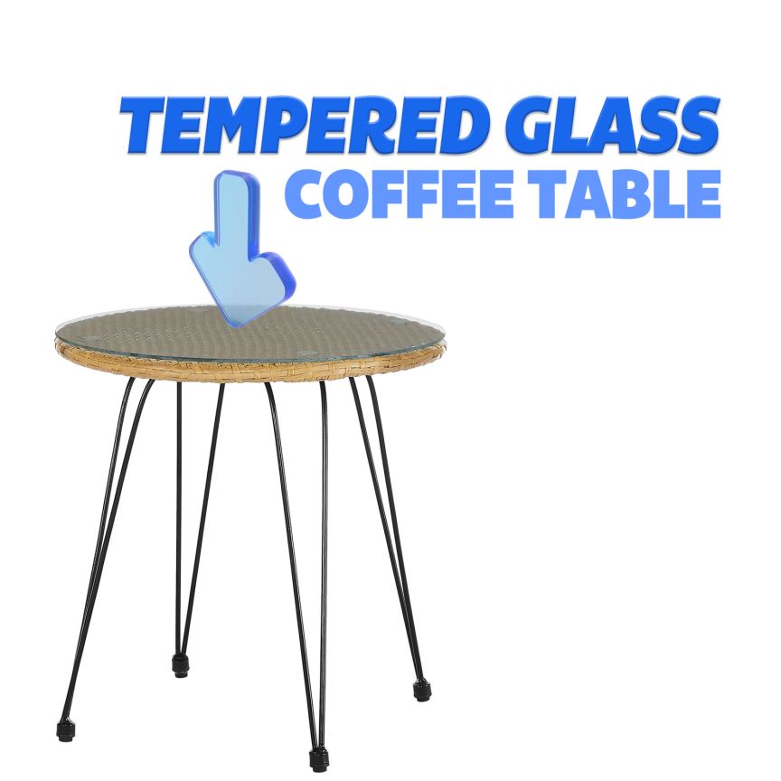 St.Lucia 3Pc Casual Outdoor Set Natural With Black Blue Cushion Black Brown Pe Rattan Iron