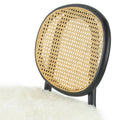 Ada 24 Inch Dining Chair, Cane Rattan Back, Fur Seat, Set Of 2, Black Black White Wood
