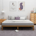 Queen Size Wood Platform Bed Frame,No Box Spring Needed,Strong Wood Slat Support, Easy Assembly Queen Brown White Rubber Wood