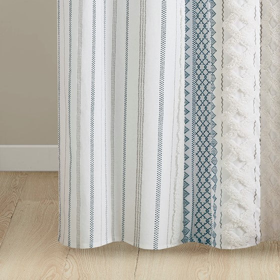 Cotton Printed Shower Curtain With Chenille Multicolor Cotton