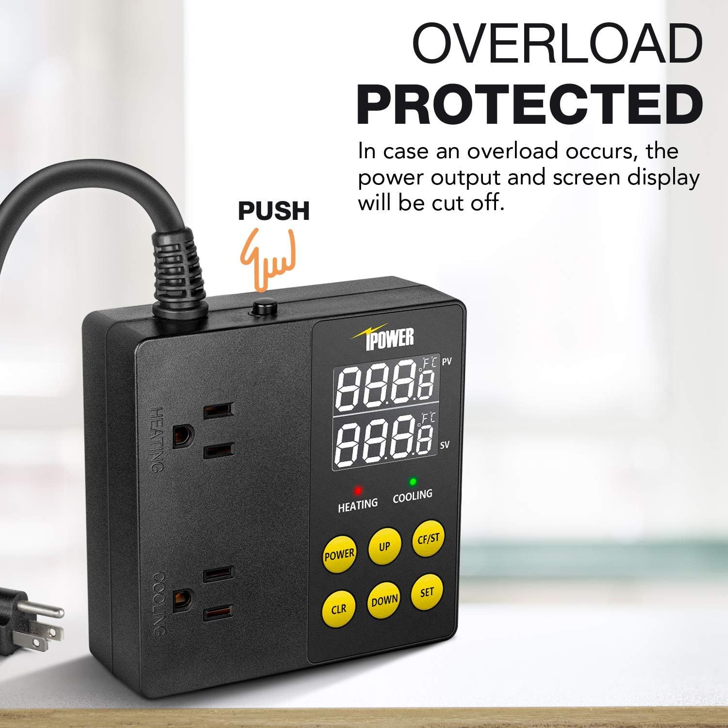 Professional Digital Heating And Cooling Temperature Controller For Seed Germination, Reptiles And Brewing Breeding Fermenter Greenhouse, Grow Tent, 1875W Black Ceramic Tile Iron