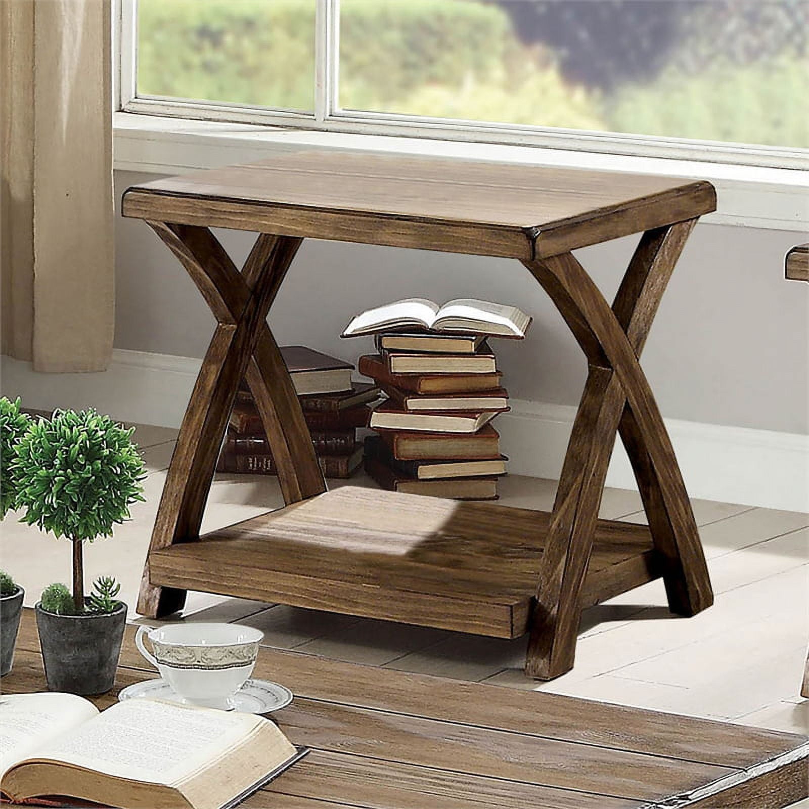 Transitional 3Pc Table Set Occasional Tables Living Room 1X Coffee Table And 2X End Tables Plank Style Top Antique Light Oak Light Oak Primary Living Space Antique,Contemporary,Modern,Rustic,Transitional Rubberwood Open Storage Rectangular Coffee & End