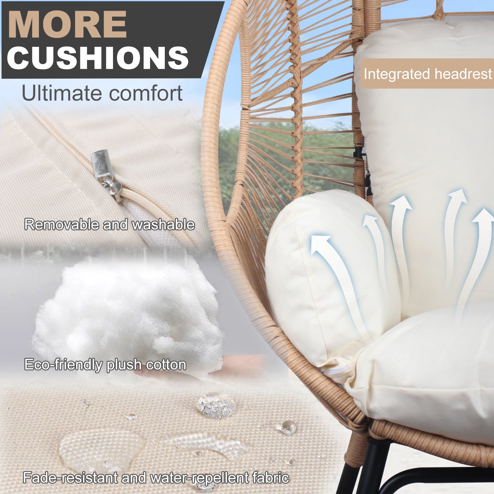 Patio Pe Wicker Egg Chair Model 2 With Natural Color Rattan Beige Cushion Yes Natural Foam Steel