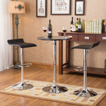 Baxton Black Adjustable Height Wood And Chrome Metal Bar Table And 2 Black Chrome Air Lift Adjustable Swivel Stools Set Black Metal