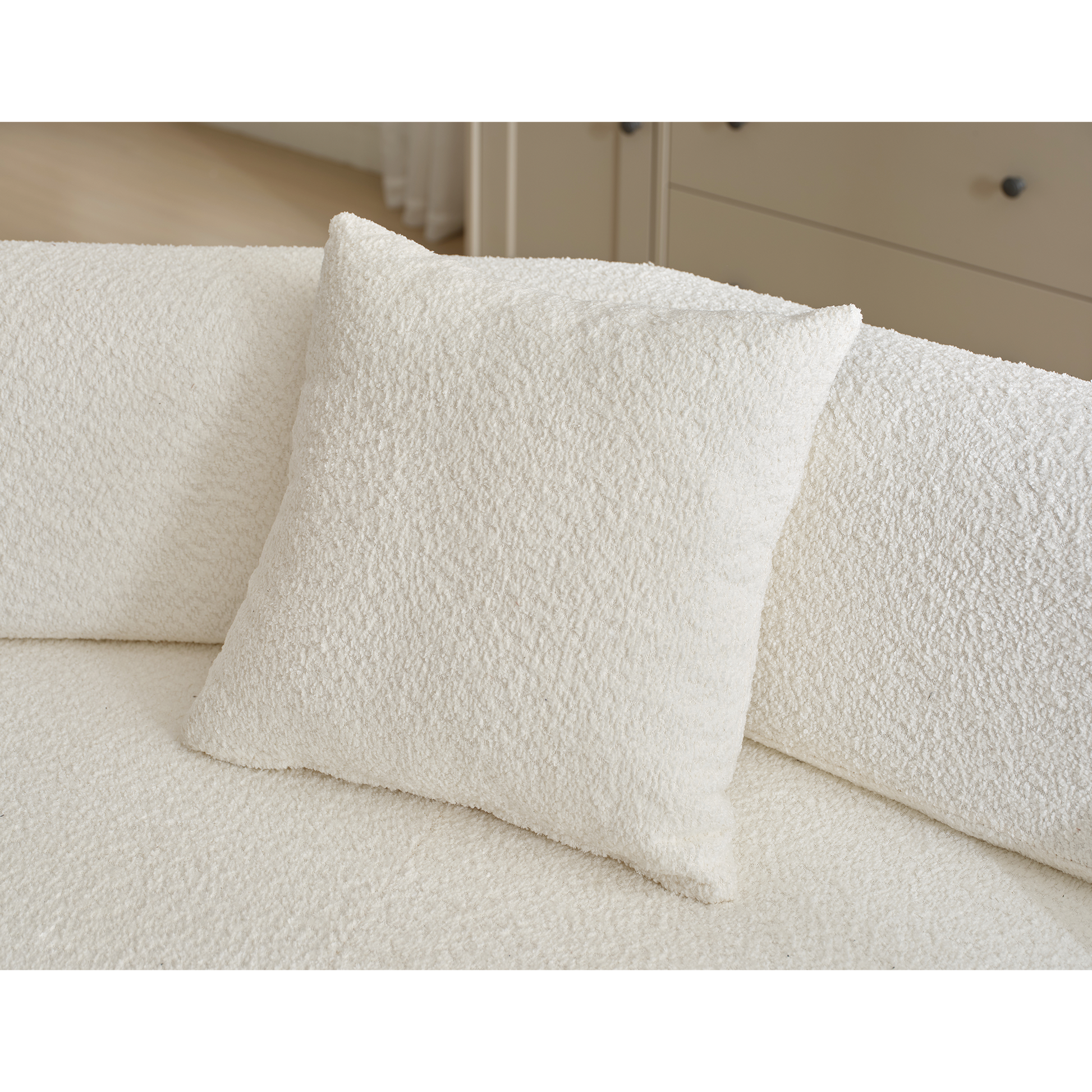 Arrived Modern Minimalist 140" L Shape Couch ,No Assembly Required,Boucle,Modular Sofa ,Couch With Chaise,Free Combination Foam Filled Sofa, 4 Seats,White White Polyester Primary Living Space Soft Modern Foam Polyester 4 Seat