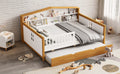 Full Size House Shape Daybed With Trundle And Bookcase Headboard Wooden Bed For Girls Boys Teens, No Box Spring Needed, Walnut And White Box Spring Not Required Full White Walnut Wood Bedroom Cute Pine Bed Frame Wood