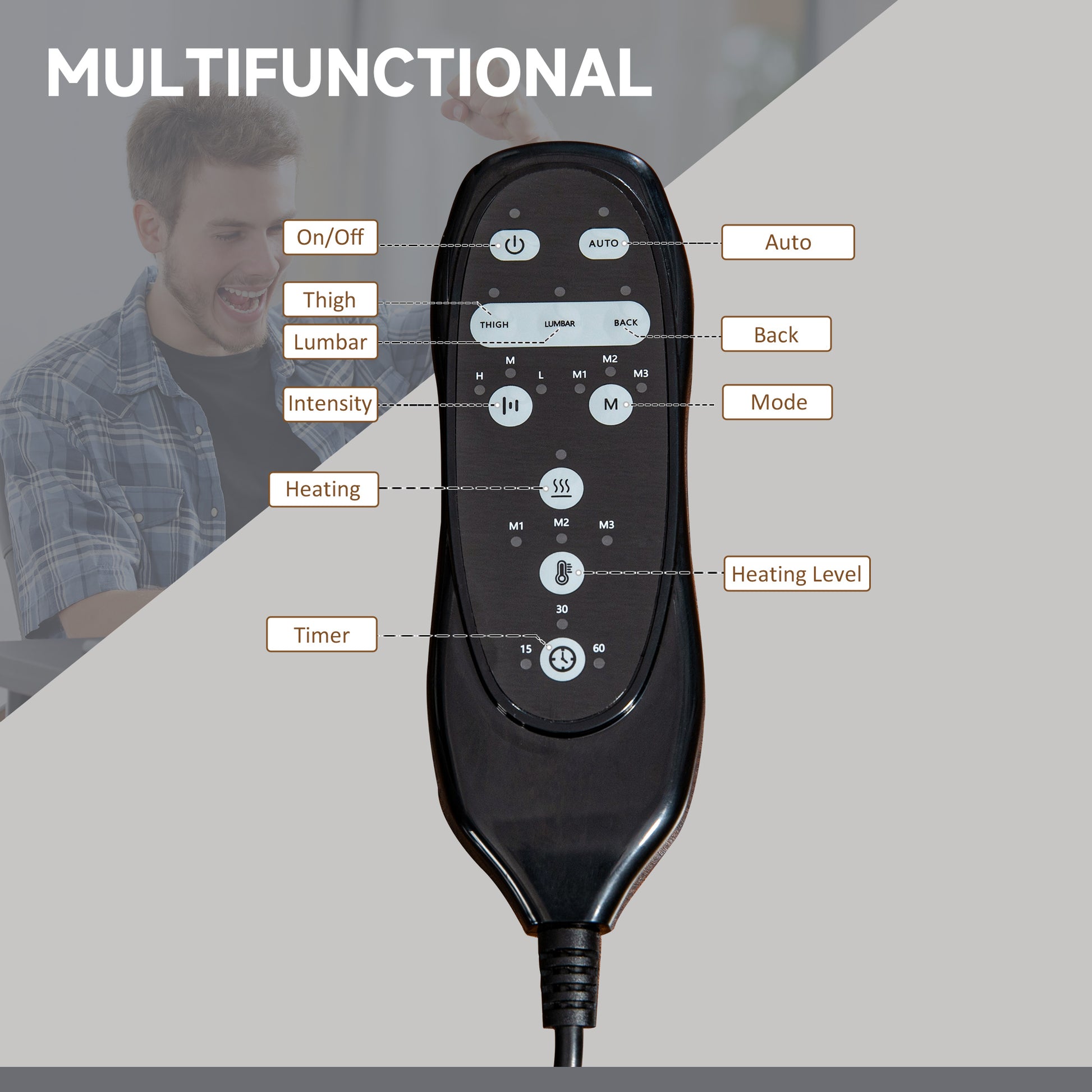 Vinsetto Microfiber Office Chair, High Back Computer Chair With 6 Point Massage, Heat, Adjustable Height And Retractable Footrest, Dark Blue Rock Grey Polyester