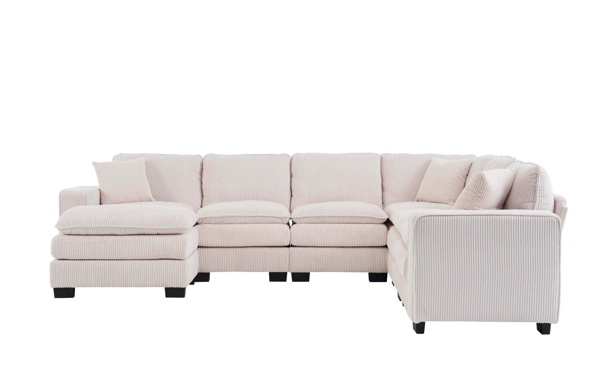 Modern U Shaped 6 Seat Sectional Sofa Couch With One Ottoman And Three Toss Pillows ,Modular Sofa For Living Room,Corduroy Sofa White Corduroy 7 Seat
