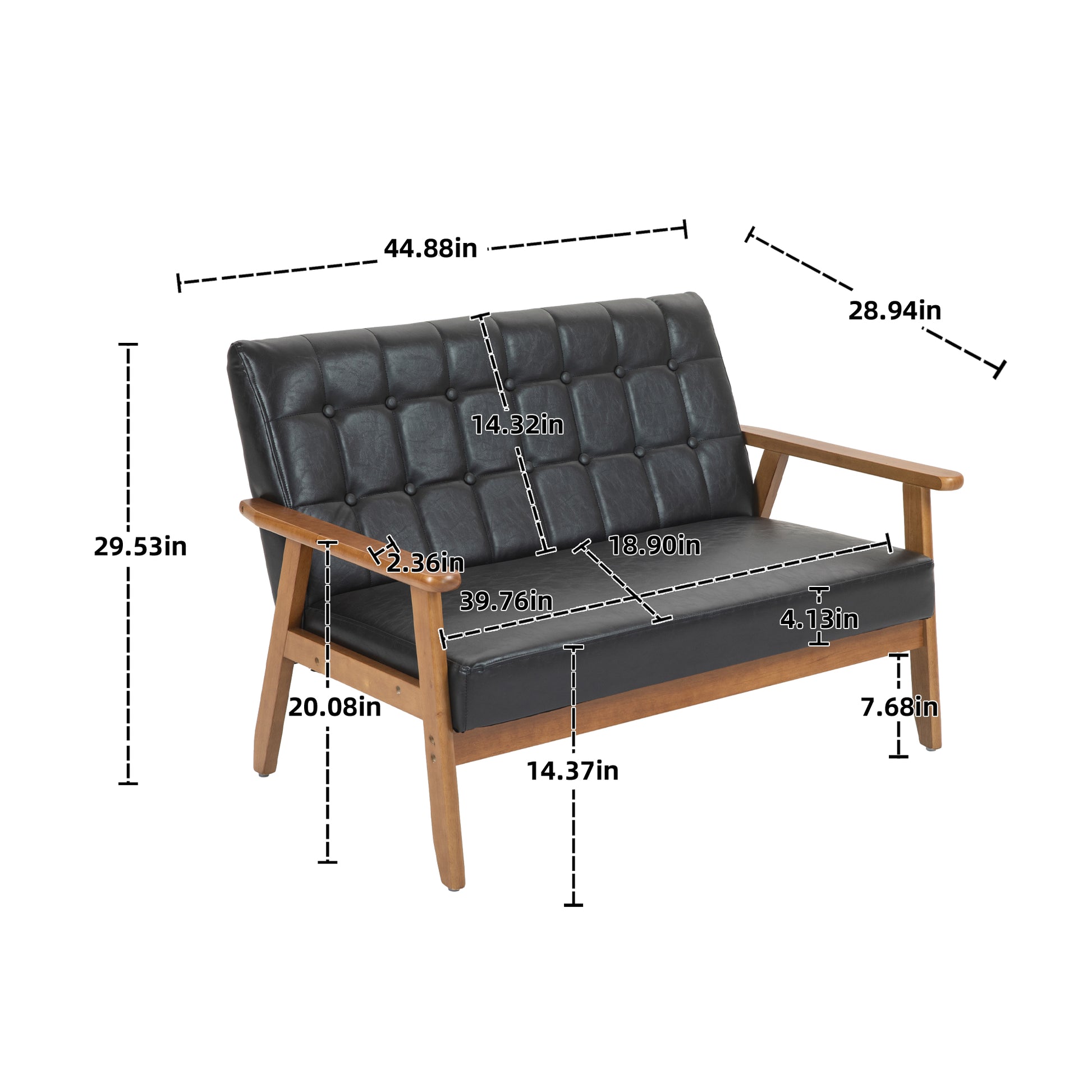 Coolmore Mid Century Modern Solid Loveseat Sofa Upholstered Pu Leather Loveseat, 2 Seat Upholstered Loveseat Sofa Modern Couch Black Pu Pu Leather 2 Seat