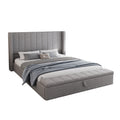 Queen Size Platform Bed With Headboard, Upholstered Platform Bed With Storage, Grey Box Spring Not Required Queen Grey Wood Bedroom Storage Included Foam Polyester Fabric,Plywood,Steel,Upholstered