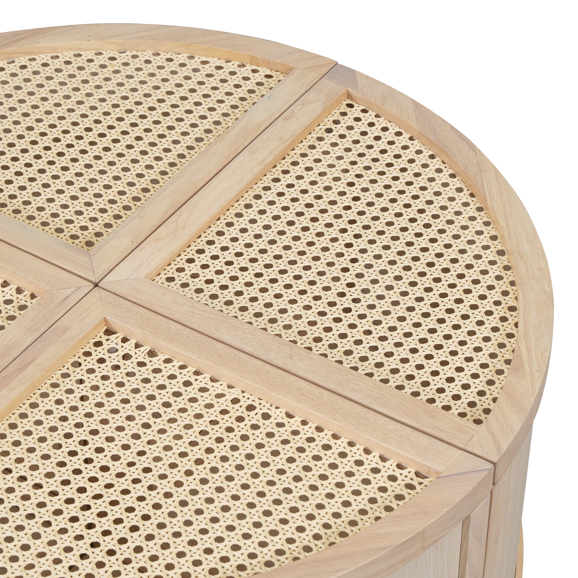 Round To Square Block Modular Coffee Table Light Natural Rattan With Storage 4 Piece Light Natural Rubber Wood