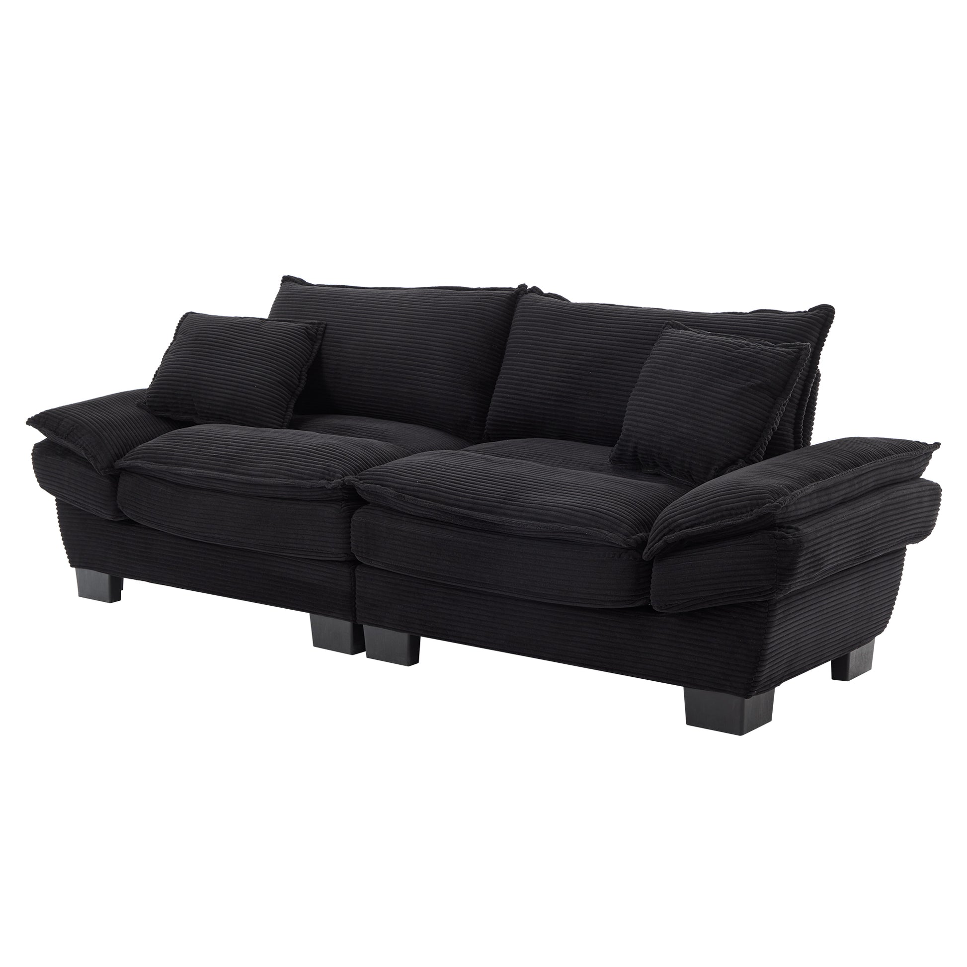 Corduroy Sofa Sleeper Couch Loveseat Sofa With Pillows Comfy Upholstered Deep Seat Sofa For Bedroom,Living Room,Apartment,Office,Dorm Black Corduroy Black Foam Upholstered 2 Seat