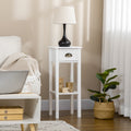 Homcom 2 Tier Side Table With Drawer, Narrow End Table With Bottom Shelf, For Living Room Or Bedroom, White White Mdf