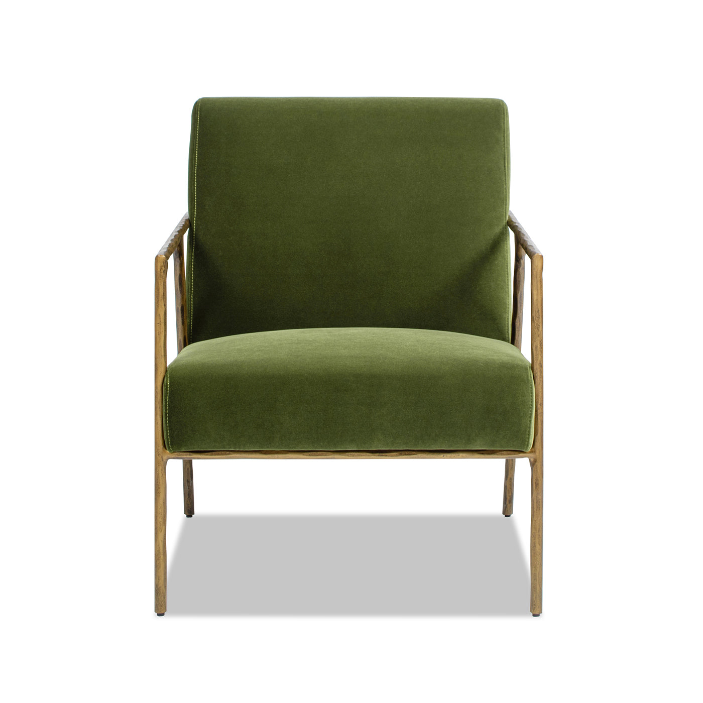 Aerin 24.5" Hammered Brass Upholstered Accent Arm Chair, Olive Green Performance Velvet Olive Green Foam Velvet