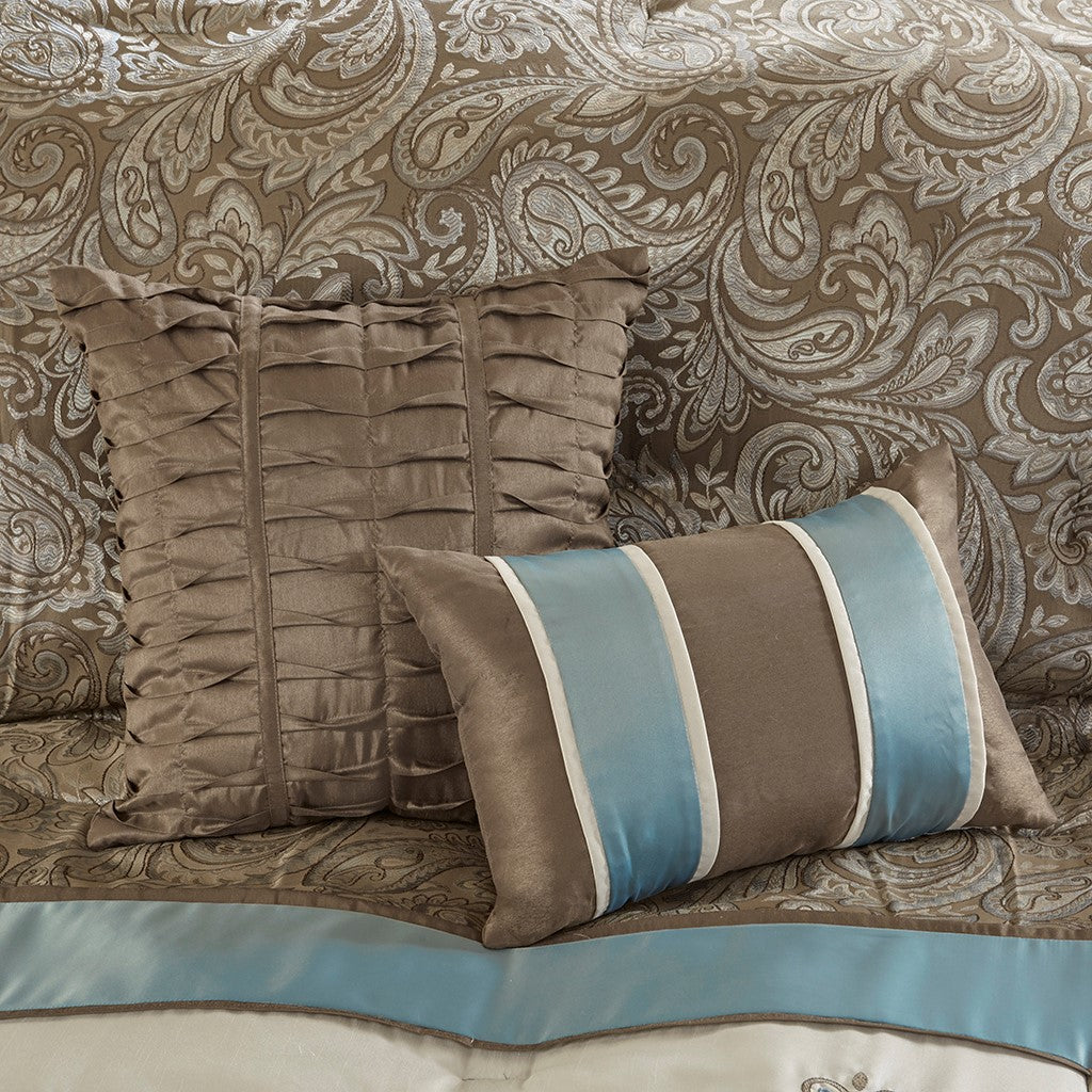 Jacquard 7 Piece Comforter Set Blue Queen Queen Blue Polyester