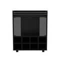 St Andrews Bar Cart With Built In 8 Bottle Rack, Double Glass Door Cabinet, And Aluminum Edged Top Surface Black Primary Living Space Modern Particle Board Engineered Wood