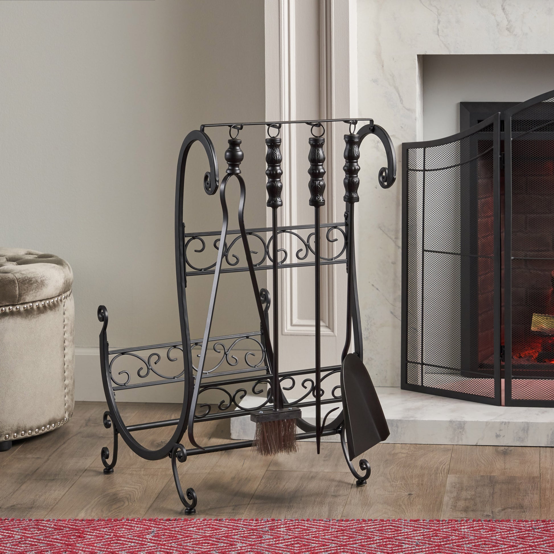 Log Rack And Tools Matt Black Iron