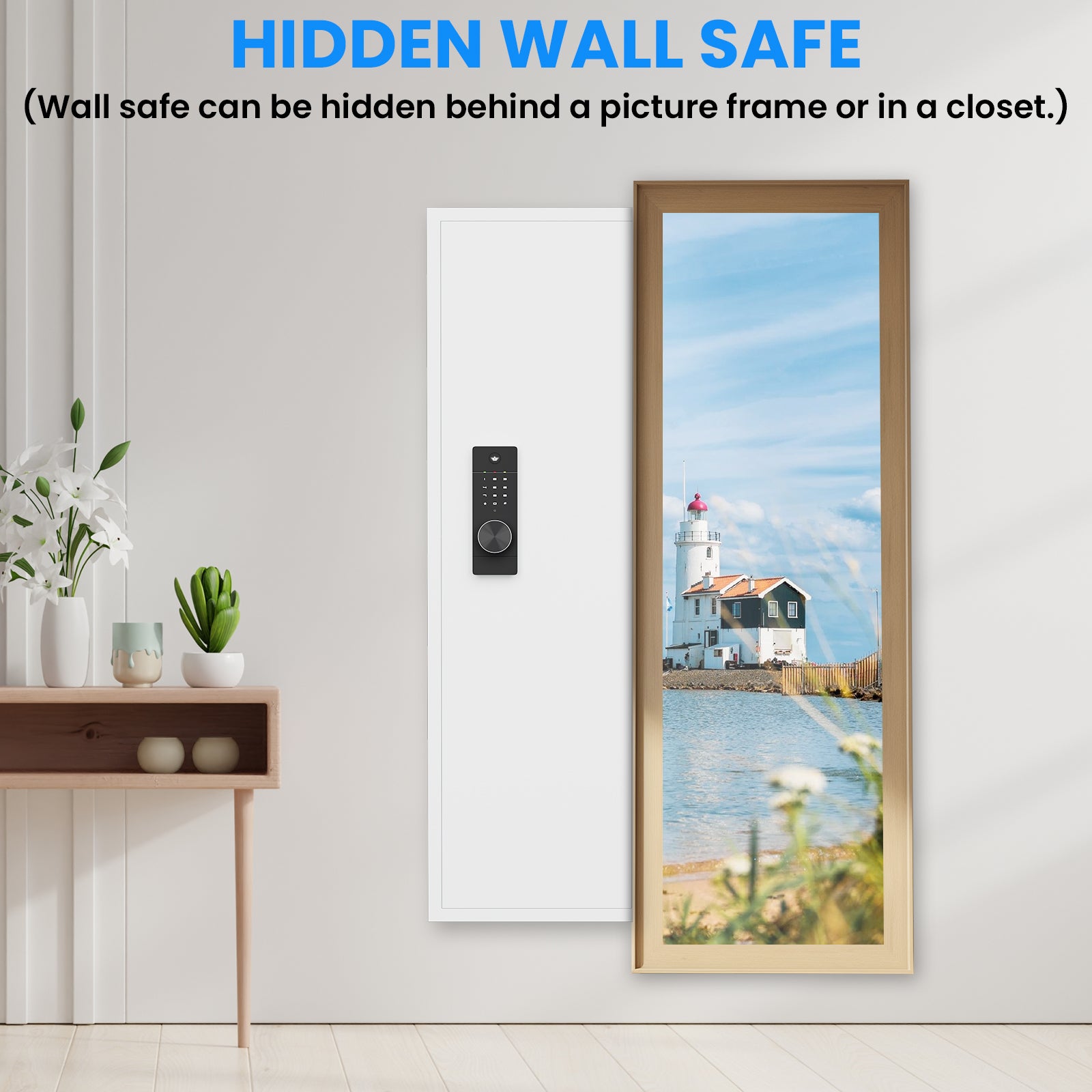 Didital Touch Panel In Wall Safe,Hidden Wall Safe For Rifles And Pistols With Adjustable Shelves,Assembled Storege Safe For Firearm And Valuables White Digital White Steel