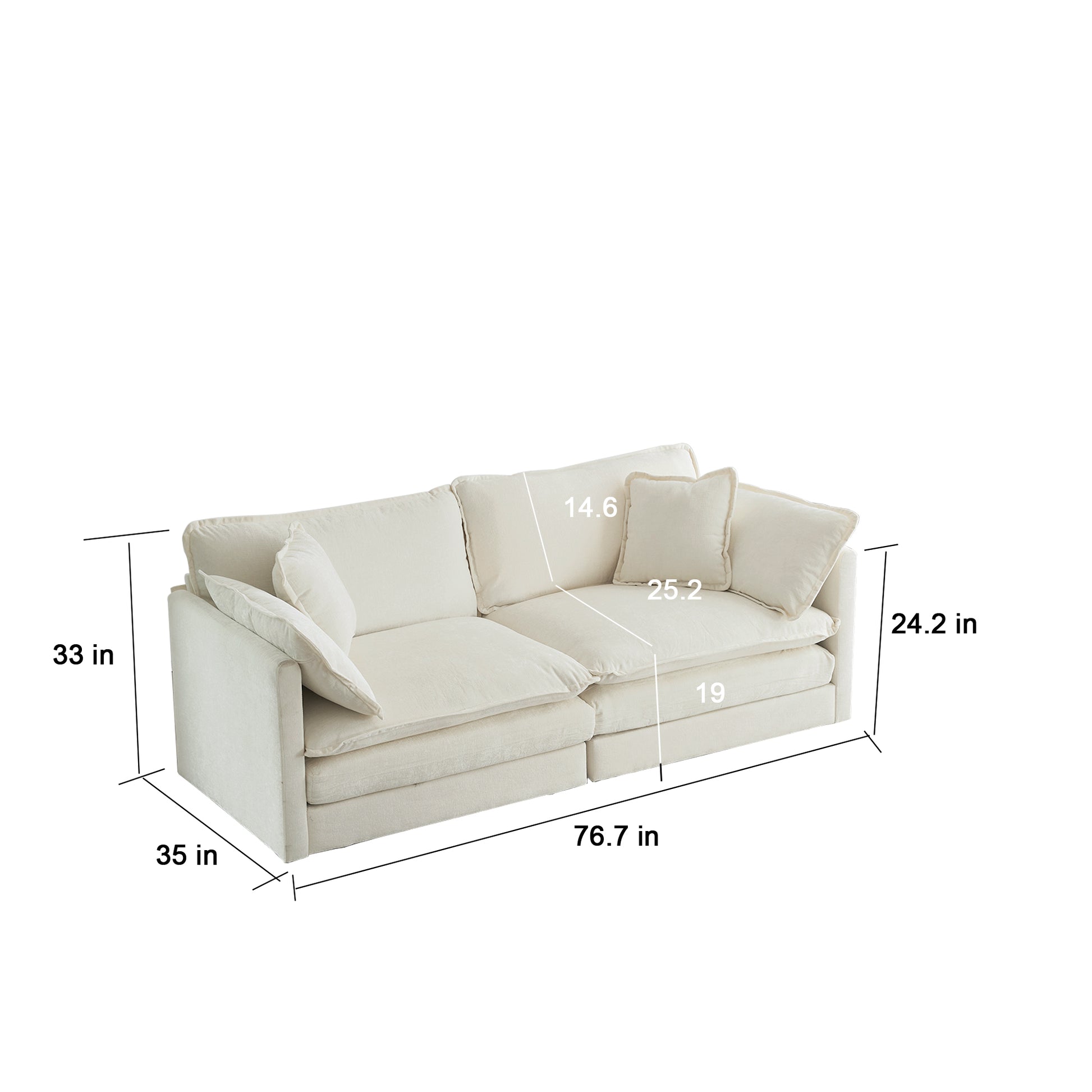 Chenille Two Seater Sofa With 1 Footrest, 2 Seater L Shaped Sectional With Ottoman,Loveseat With Ottoman For Small Living Space,White Chenille White Chenille 2 Seat