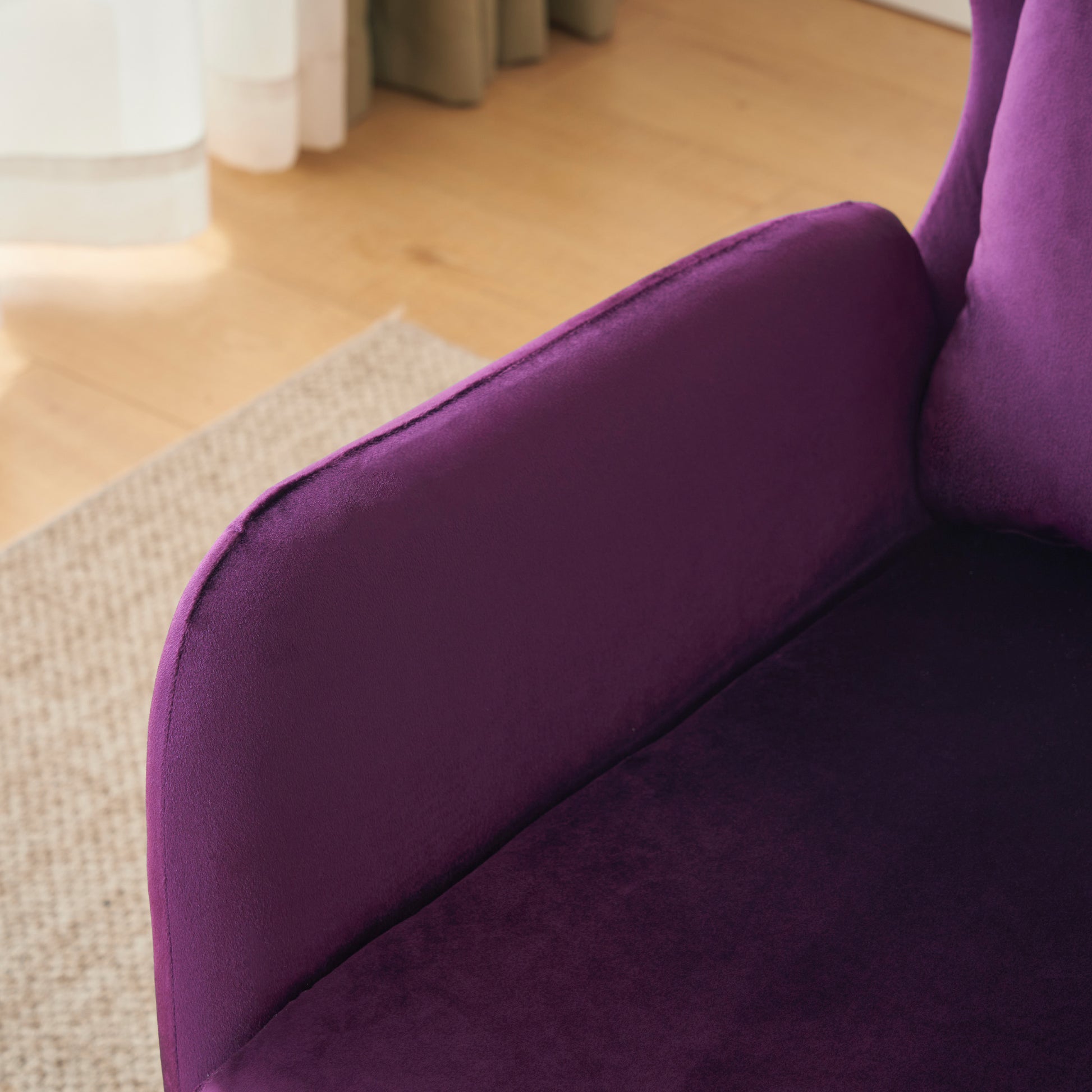 Wing Back Velvet Accent Chair, Modern Living Room Armchair Comfy Upholstered Single Sofa Chair For Bedroom Dorms Reading Reception Room With Metal Legs & Pillow, Purple Purple Velvet