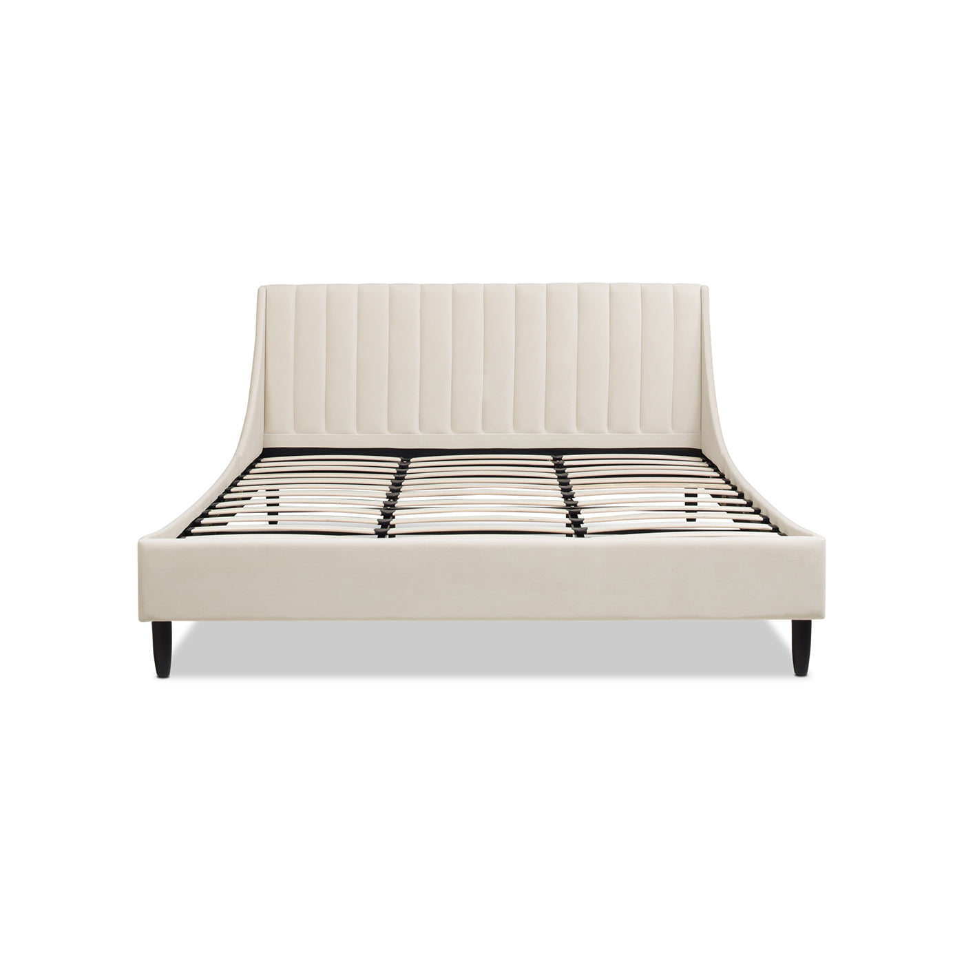 Aspen Vertical Tufted Headboard Platform Bed Set, King, French Beige Performance Velvet Box Spring Not Required King Beige Wood Foam Velvet Velvet