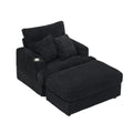 39 Inch Spring Upholstered Armchair And Ottoman Set Comfortable Single Sofa With Cup Holder And Corduroy Fabric, Perfect For Living Room Or Bedroom Black Corduroy 1 Seat