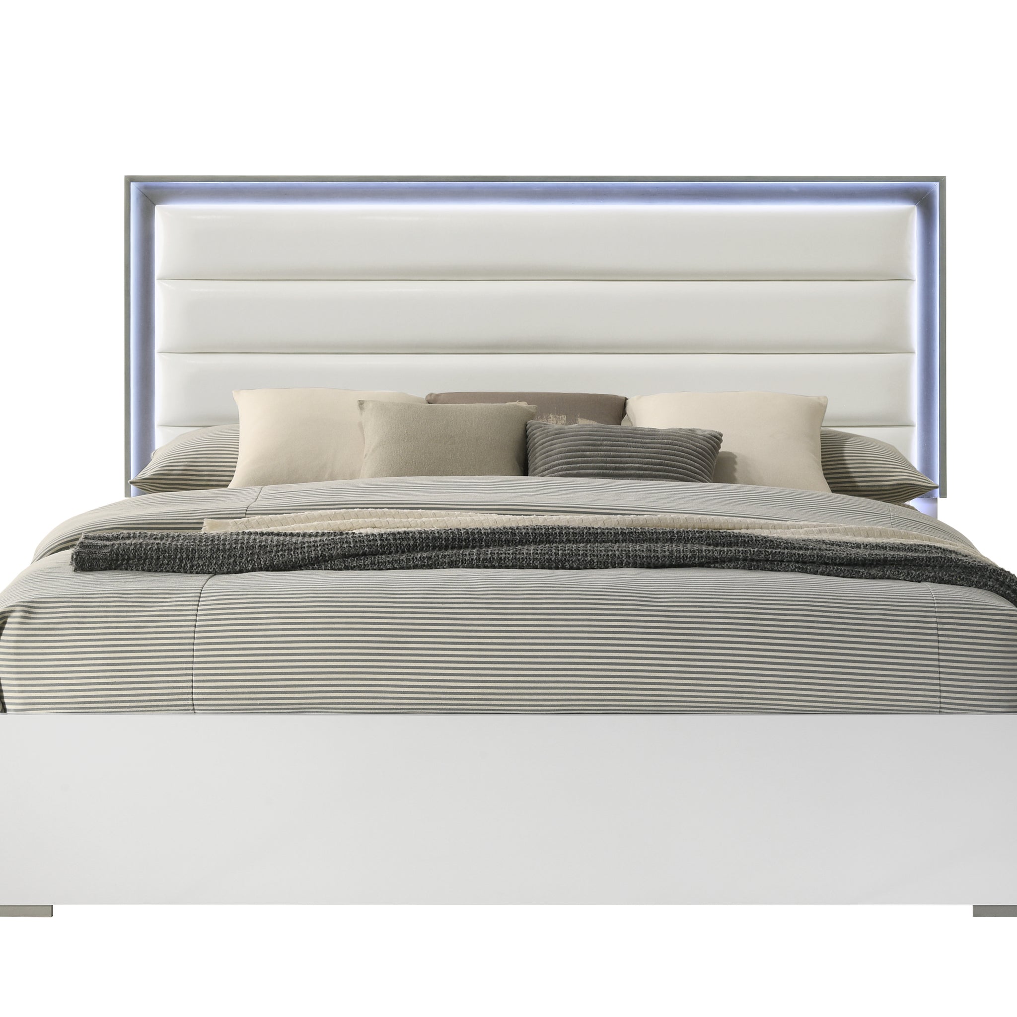 Olivia Contemporary Style 4 Pc Queen Bedroom Set With Led Headboard Made With Wood In White Box Spring Required Queen White Wood 4 Piece Set Bedroom Bed Included,Dresser Included,Mirror