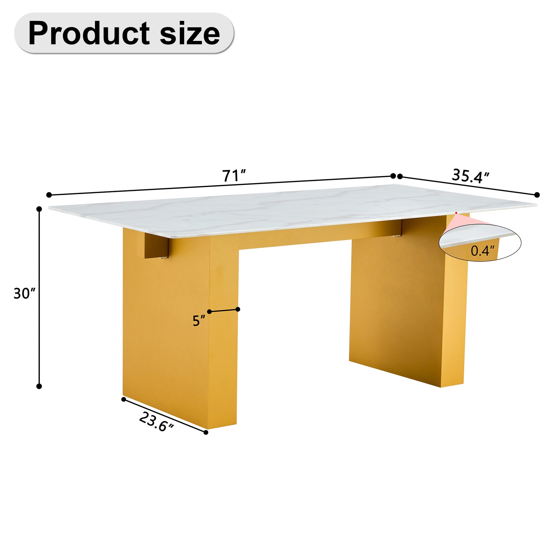 Large Modern Rectangular Table With 0.4 Inch Patterned Tabletop And Large Mdf Table Legs, Suitable For Kitchen, Dining Room, And Living Room 71 "* 35.4" * 30 " 1546 Gold Mdf Glass