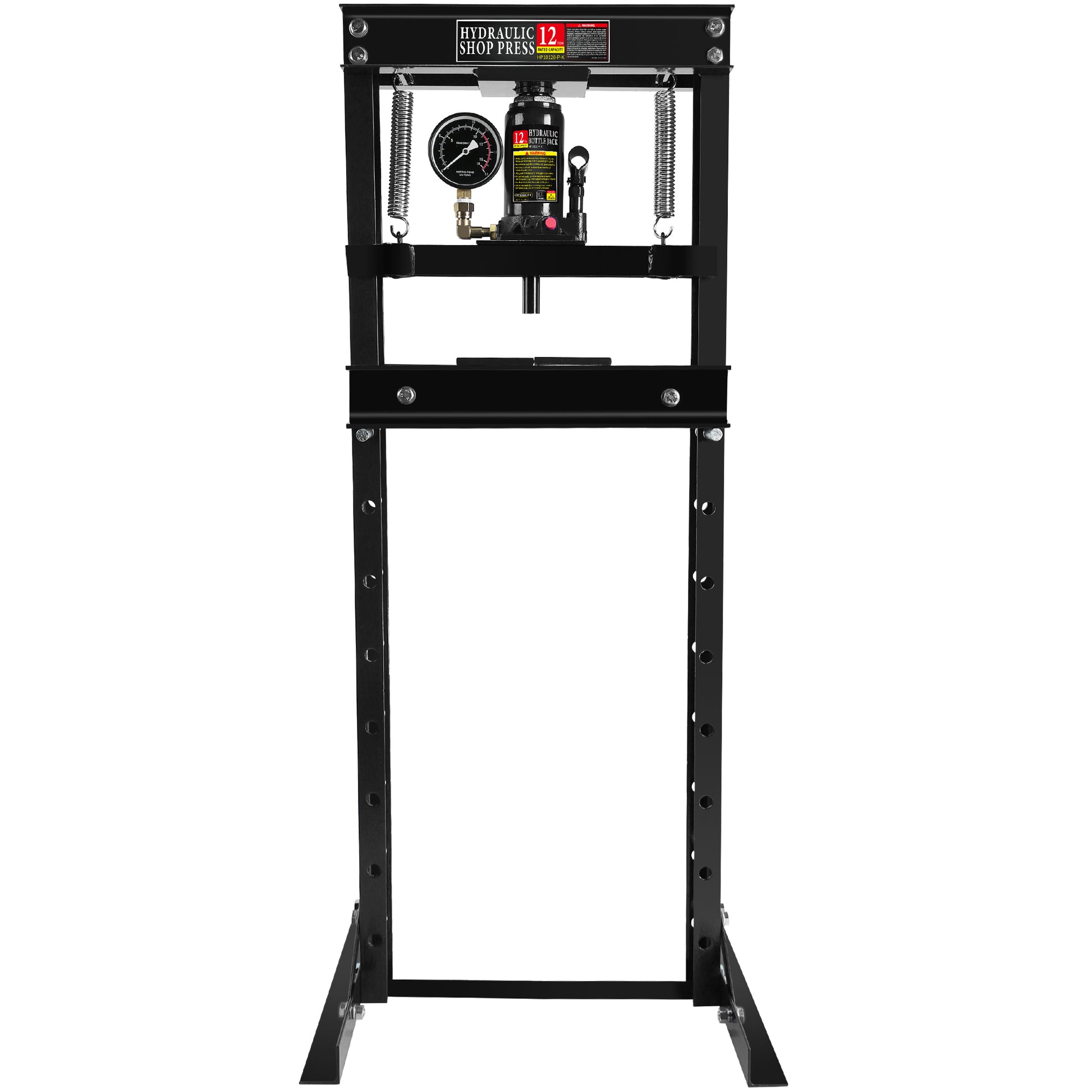 Steel H Frame Hydraulic Garage Shop Floor Press With Stamping Plates, With A Pressure Gauge,12 Ton 24,000 Lb Capacity, Black Black Steel