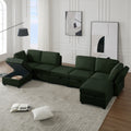Modular Sectional Sofa U Shaped Sectional Couch With Ottoman, 7 Seat Modular Sofa With Chaise For Living Room, Adjustable Arms And Backs Green Green Polyester 4 Seat