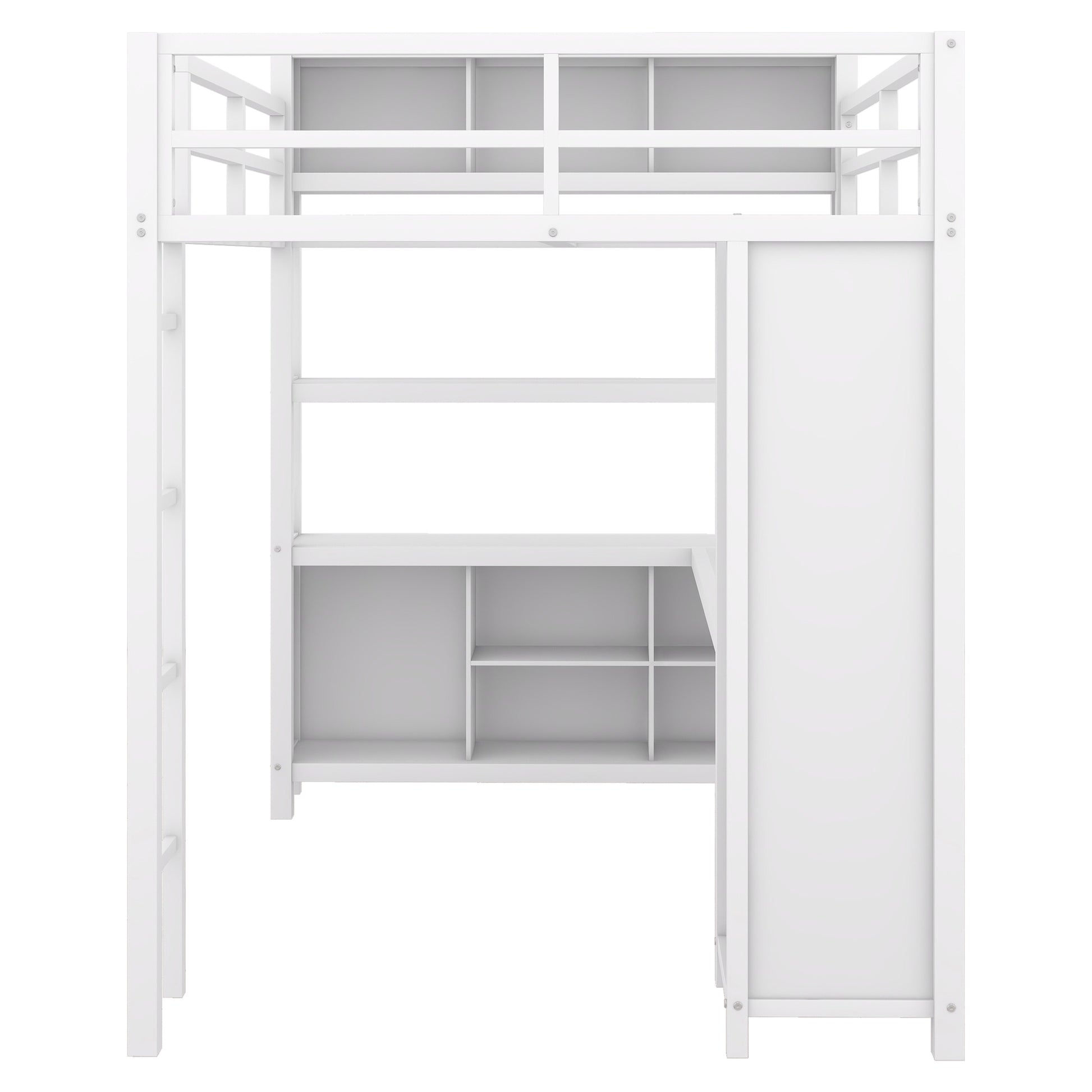 Metal Loft Bed With Wardrobe And L Shaped Desk, Full Size Loft Bed With Storage Cubes And Shelves, Heavy Duty Loft Bed For Kids Teens Adults, White Pre Sale Date: August 10Th Full Off White Metal