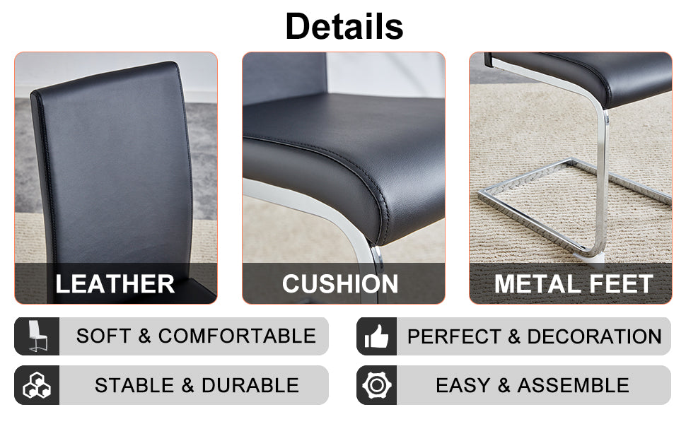 Table And Chair Set, Large Modern Minimalist Rectangular Dining Table, 0.39 "Imitation Marble Tabletop And Silver Metal Legs, Soft Leather Seats. F 1537 Silver Glass Metal