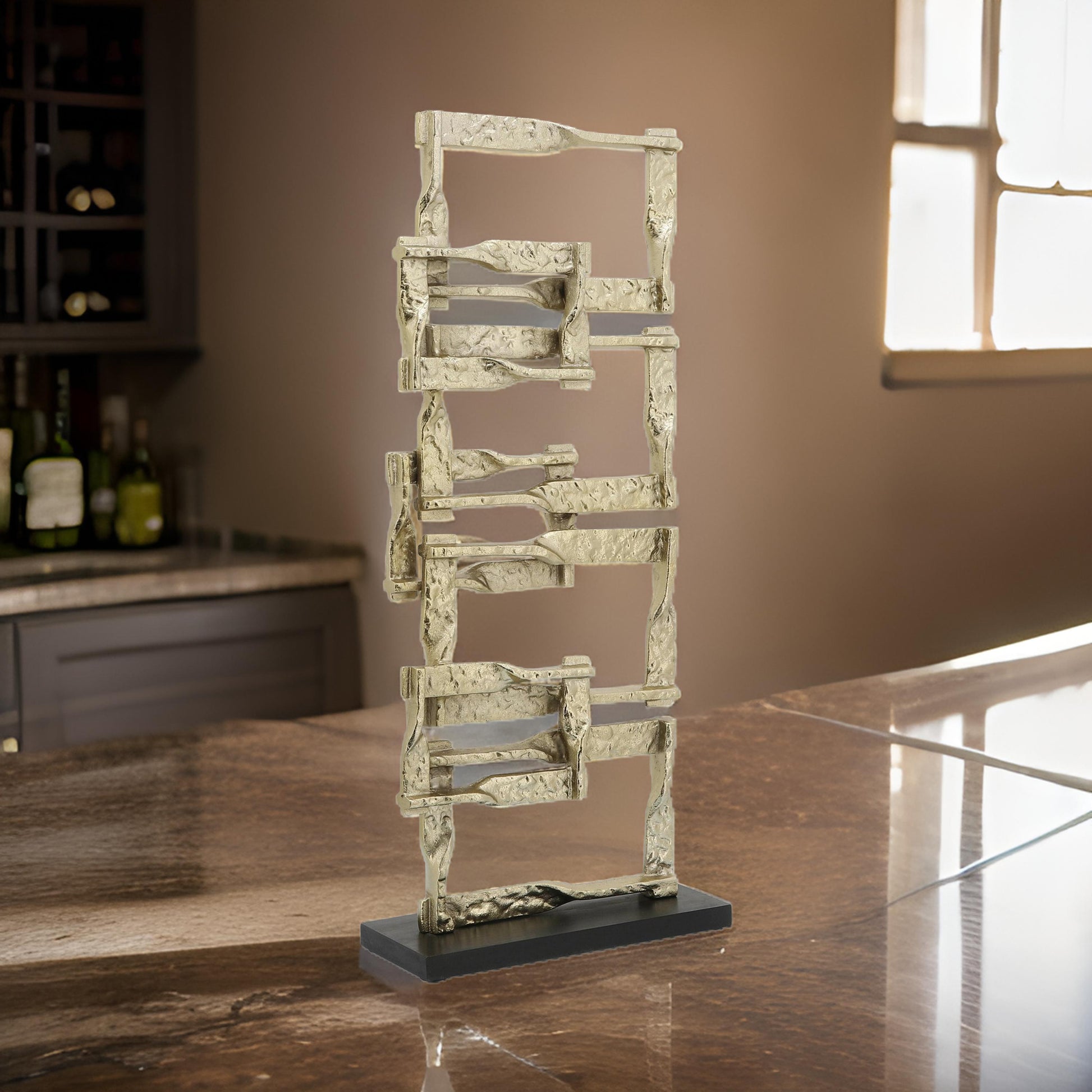 Jodie 27 Inch Metal Modern Accent Decor, Stacked Squares, Block Base, Gold Gold Wood Metal