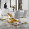 Table And Chair Set, The Table Is Equipped With A Marble Patterned Mdf Tabletop And Gold Table Legs.Dining Chairs,Gold Legged Upholstered Chairs Made Of Artificial Leather. Gold White Seats 4 Mdf