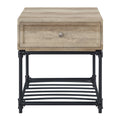 Oak And Sandy Black End Table With Slatted Lower Shelf Oak Primary Living Space Industrial Drawers Rectangular Wood Metal