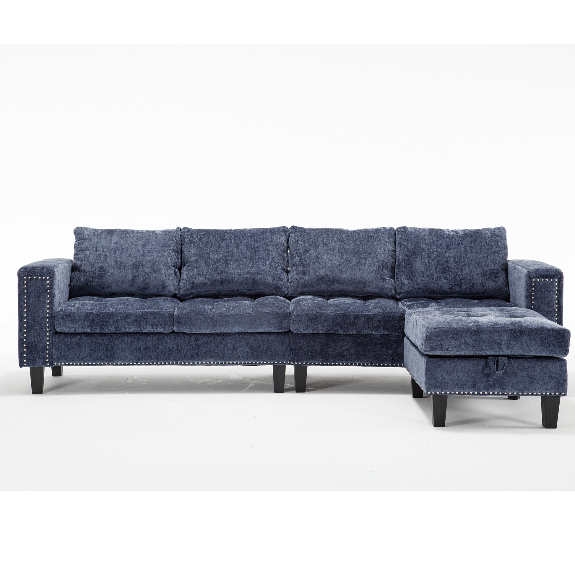 Arrived 5 Seat Modular Sofa,With Storage Ottoman, Convertible Sectional Sofa, L Shaped Couchreversible Chaise ,Riveted Sofa,Chenille, Blue Blue Polyester Wood Primary Living Space Medium Soft Cushion Back Modern Square Arms Foam Metal & Wood 5 Seat