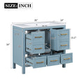 36'' Bathroom Vanity With Resin Sink Combo, Solid Wood Frame Bathroom Storage Cabinet, Freestanding Vanity Set With 5 Drawers& Soft Closing Doors Same As Sw000142Aam Blue Bathroom Solid Wood Mdf Resin