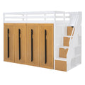 Modern Loft Bed With Two Tone Storage Stairs And Pull Out Wardrobes, White Twin White Solid Wood Mdf