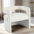 Modern Velvet Accent Chair With Ribbed Detail, Luxury Curved Fully Upholstered Accent Chair, Ivory White No Assembly Needed Ivory White Velvet