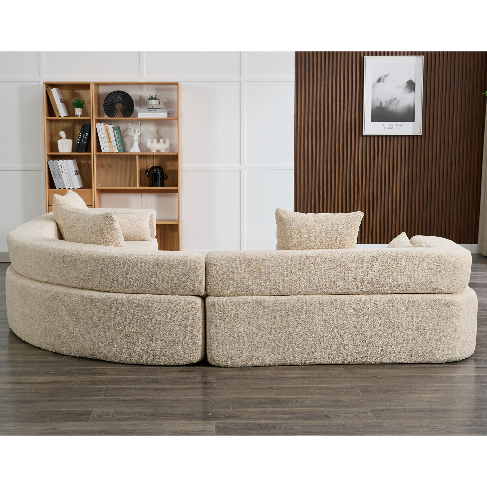 Arrived Oversized Combination Sofa,Curved Sofa,Upholstered 4 Seater Couch For Living Room, Modern Modular 3 Piece Free Combination, Semicircular Modular Sofaboucle, Khaki Khaki Polyester Primary Living Space Soft Tight Back Modern Square Arms Foam