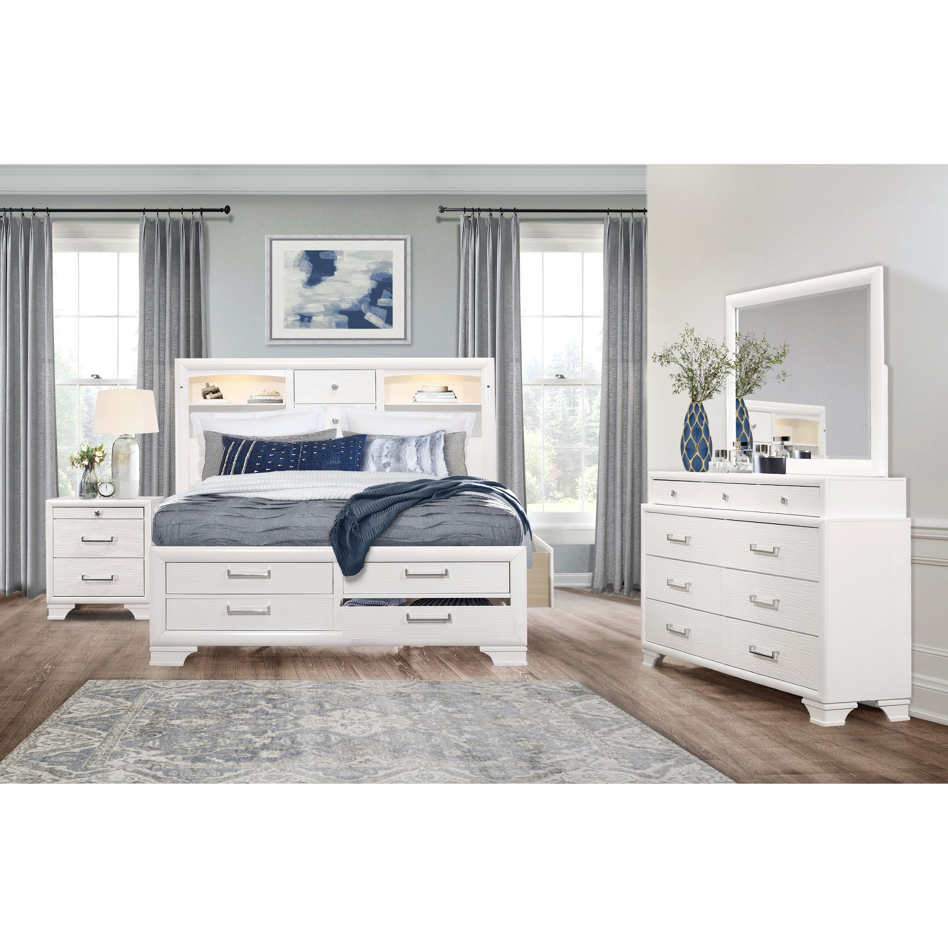 Civic White Nightstand White Solid Wood Mdf